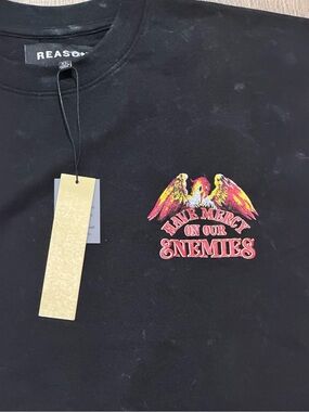Reason Black Crewneck Tee with Branded Hang Tag - Distressed XL O/S
